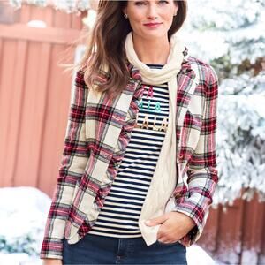 Talbots Ruffle Trim Shetland Holiday Plaid Jacket Petite 2P